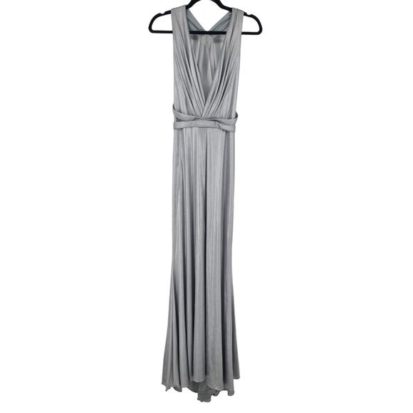 Alberto Makali Silver V-Neck Open Back Floor Length Sleeveless Dress Size 6 - Picture 1 of 5